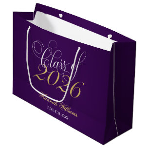 Script Purple Gold Class of 2025 Graduation Large Gift Bag