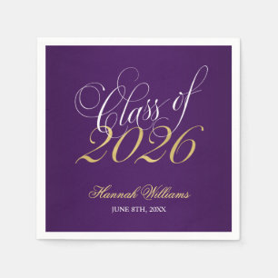 Script Purple Gold Class of 2025 Graduation Napkin