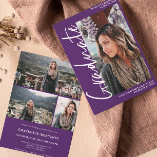 Script purple graduate photo graduation Invitation