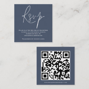 Script QR Code Wedding Dusty Navy Blue RSVP Enclosure Card