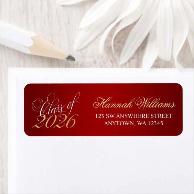 Script Red Gold 2021 Graduation Return Address Label (Insitu)