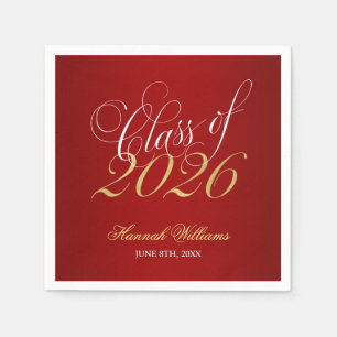 Script Red Gold Class of 2026 Graduation Napkin