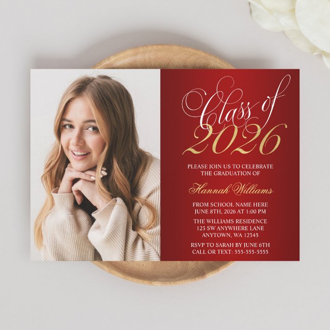 Script Red Gold Photo Graduation Announcement (Creator Uploaded)