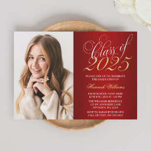 Script Red Gold Photo Graduation Announcement