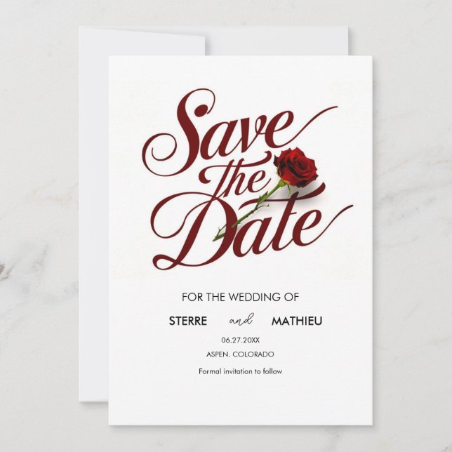 Script Red Rose Wedding Save The Date (Front)