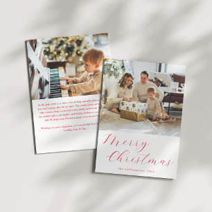 Script Red Simple Merry Christmas Photo Letter Holiday Card