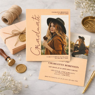 Script retro Light Peach graduate photo graduation Invitation