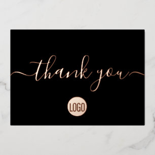 Script Rose gold Black Business logo website Foil Holiday Card