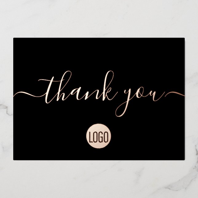 Script Rose gold Black Business logo website Foil Holiday Card (Front)