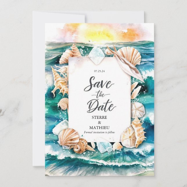 Script Rustic Beach Wedding Save The Date (Front)