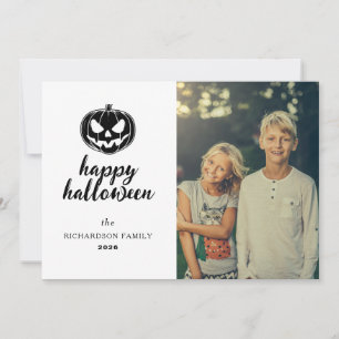 Script Rustic Jack-O'-Lantern Halloween 1 Photo Holiday Card