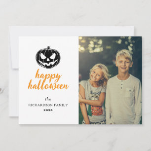 Script Rustic Jack-O'-Lantern Halloween 1 Photo Holiday Card