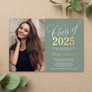 Script Sage Green 2025 Photo Graduation Party Gold