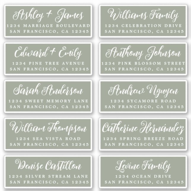 Script Sage Green Wedding Guest Address Labels (Front)