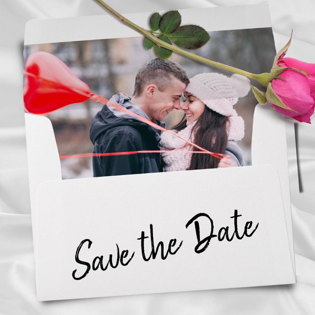 Script Save the Date Return Address Wedding Photo Envelope (Creator Uploaded)