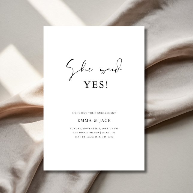 Script She Said Yes Minimalist Wedding Engagement Invitation (Creator Uploaded)