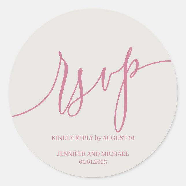 Script Signature Elegant pink RSVP Classic Round Sticker (Front)