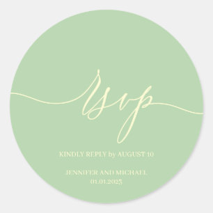 Script Signature Elegant Wedding RSVP Pistachio Classic Round Sticker