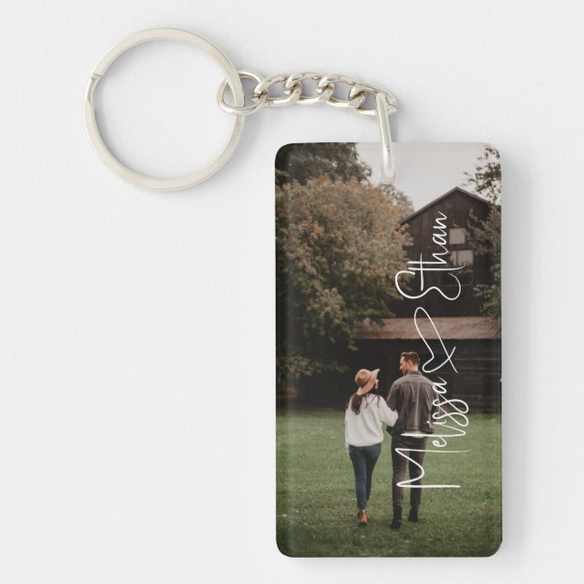 Script Signature Hear Photo Key Ring (Front)