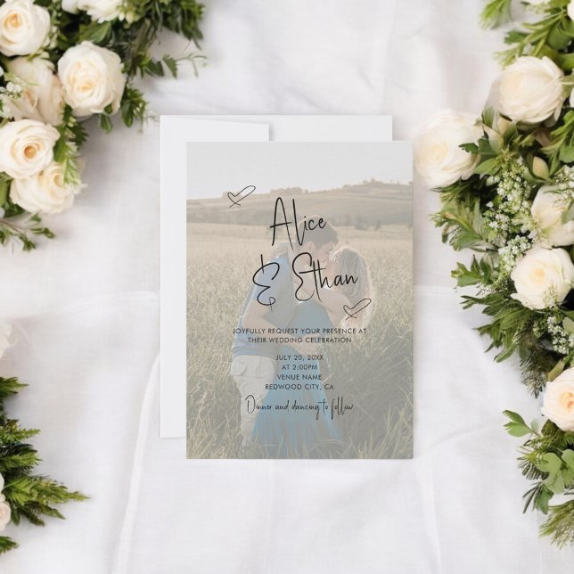 Script Signature Heart Photo Wedding Invitation (Creator Uploaded)