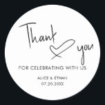 Script Signature Heart Wedding Thank You Classic Round Sticker<br><div class="desc">Script signature style and a heart.</div>