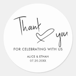 Script Signature Heart Wedding Thank You Classic Round Sticker