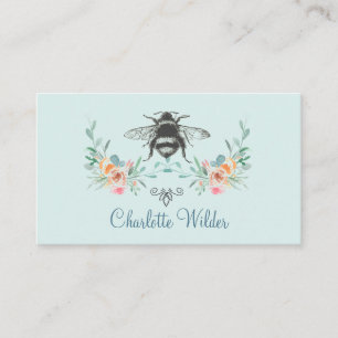 Script Signature Personalised Bee Floral Blue Calling Card