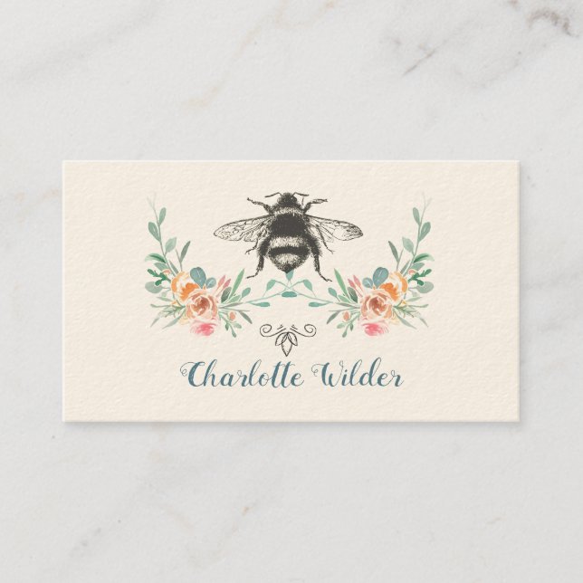 Script Signature Personalised Bee Floral  Calling Card (Front)