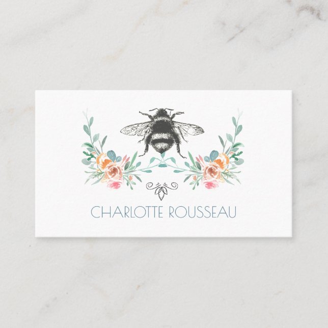 Script Signature Personalised Bee Floral Calling Card (Front)
