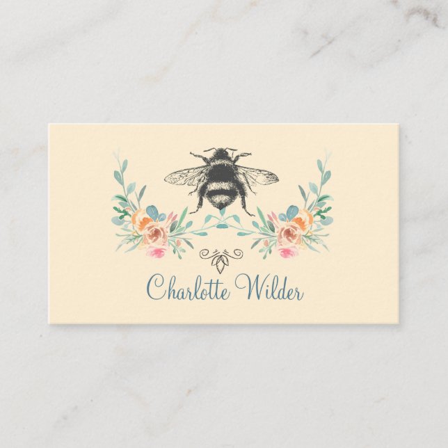 Script Signature Personalised Bee Floral  Calling Card (Front)
