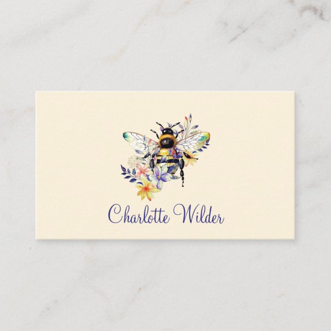 Script Signature Personalised Bee Floral  Calling Card (Front)