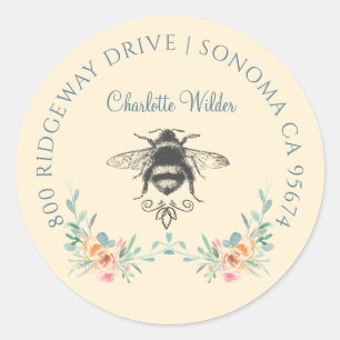 Script Signature Personalised Bee Floral  Classic Round Sticker