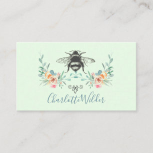 Script Signature Personalised Bee Floral Green Calling Card