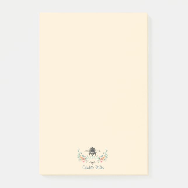 Script Signature Personalised Bee Floral  Post-it Notes (Front)