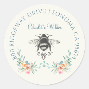 Script Signature Personalized Bee Floral  Classic Round Sticker
