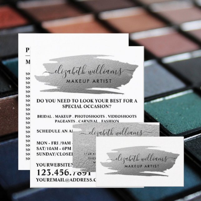 Script Silver Foil Brushstroke Makeup Artist Flyer (Creator Uploaded)
