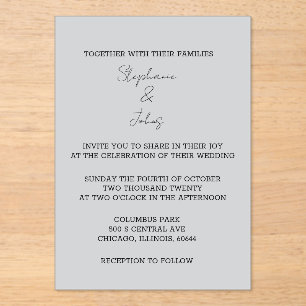 Script Simple Grey Gray Elegant Minimal Wedding Acrylic Invitations