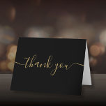 Script Simple Modern Elegant Black And Gold Thank You Card<br><div class="desc">Black and gold simple modern elegant script thank you card. You can personalise with your own thank you message on the reverse or if you would prefer to add your own handwritten message simply delete the text. A perfect way to say thank you! Designed by Thisisnotme©</div>