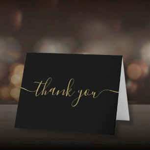 Script Simple Modern Elegant Black And Gold Thank You Card