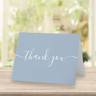 Script Simple Modern Elegant Dusty Blue Thank You Card