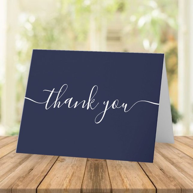 Script Simple Modern Elegant Navy Blue Thank You Card (Creator Uploaded)