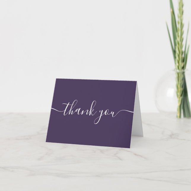 Script Simple Modern Elegant Purple Thank You Card (Front)