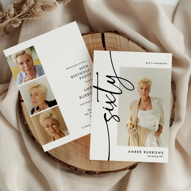 Script Sixty 4 Photo Collage 60th Birthday Invitation (Creator Uploaded)