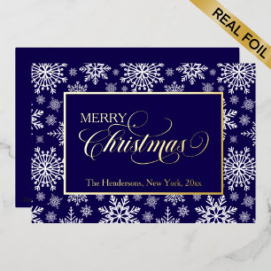 Script snowflake blue  foil holiday card