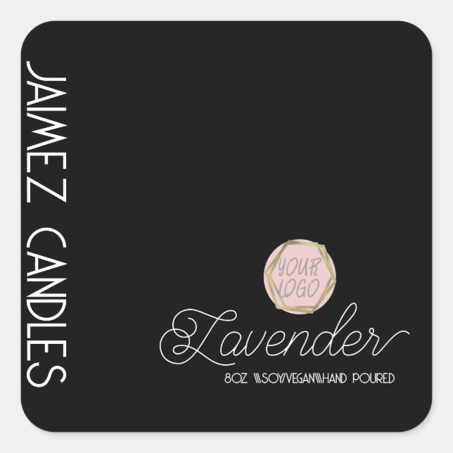 Script Soy Vegan Candle Maker Black Logo Square Sticker (Front)