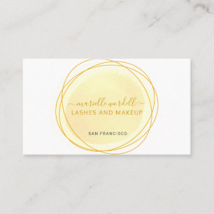 Script Sun Gold Watercolor Circle Lashes Makeup Business Card