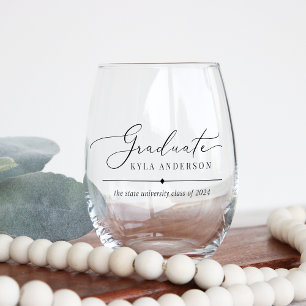 Script Swash Class of 2025 Graduation Stemless Wine Glass