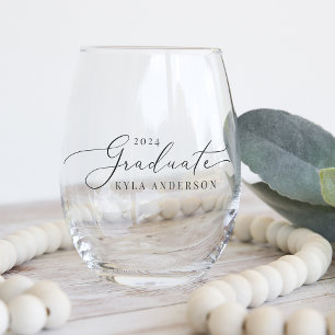 Script Swash Class of 2025 Graduation Stemless Wine Glass