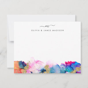 Script Swash Monogram Couple Rainbow Alcohol Ink Card