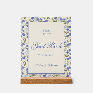 Script Sweet Pea Floral Cream and Blue Wedding Acrylic Sign